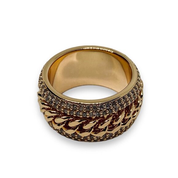 Rose Gold Plated Chain Spinner Ring w. Cubic Zirconia Bands Size 8.5 - Picture 5 of 5